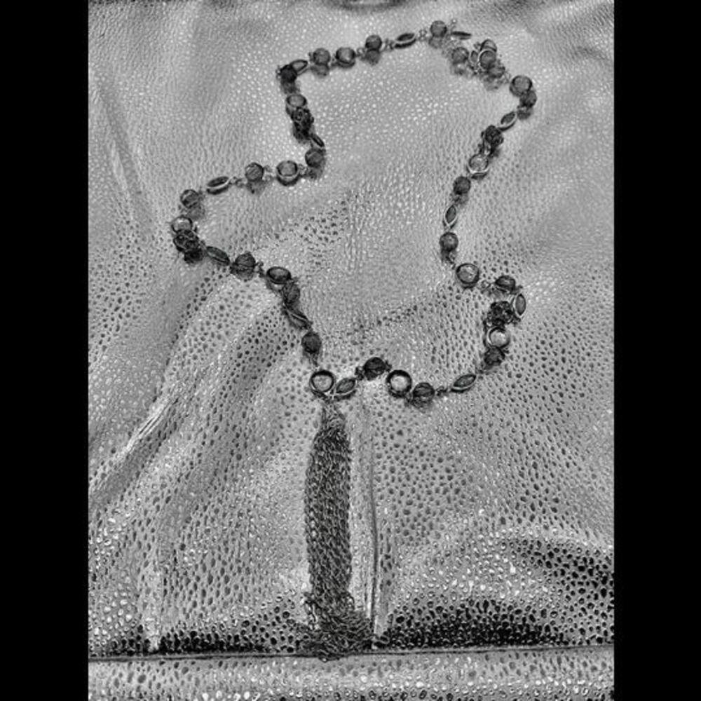 Blue and silver Beaded Necklace with Tassel Pendant